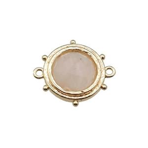 Rose Quartz circle connector, gold plated, approx 15mm