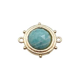 green Amazonite circle connector, gold plated, approx 15mm