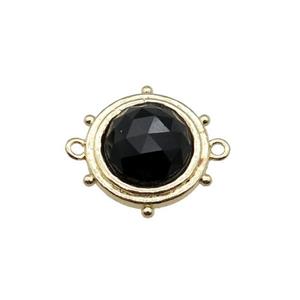 black Obsidian circle connector, gold plated, approx 15mm