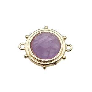 purple Amethyst circle connector, gold plated, approx 15mm