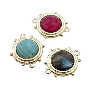 mixed Gemstone circle connector, gold plated, approx 15mm