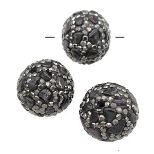 Garnet Beads paved rhinestone, round, approx 18mm dia