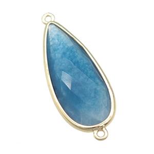 blue Crystal Glass teardrop connector, faceted, gold plated, approx 15-35mm