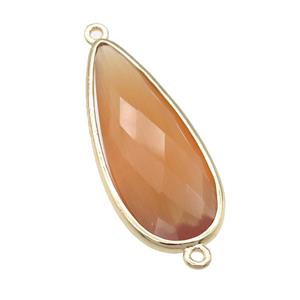 peach Crystal Glass teardrop connector, faceted, gold plated, approx 15-35mm