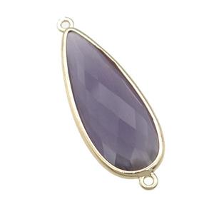 purple Crystal Glass teardrop connector, faceted, gold plated, approx 15-35mm