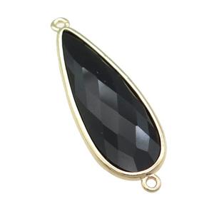 black Crystal Glass teardrop connector, faceted, gold plated, approx 15-35mm