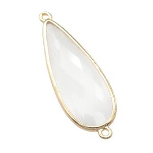 white Crystal Glass teardrop connector, faceted, gold plated, approx 15-35mm