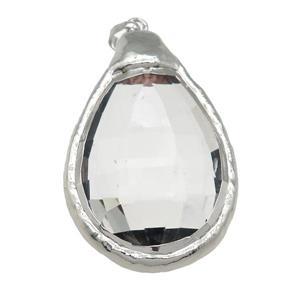 Crystal Glass teardrop pendant, silver plated, approx 30-50mm