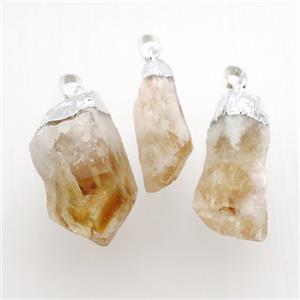 Citrine nugget pendant, freeform, silver plated, approx 13-30mm