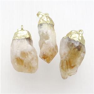 rough Citrine nugget pendant, freeform, gold plated, approx 13-30mm