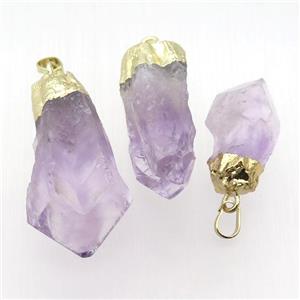 purple Amethyst nugget pendant, freeform, gold plated, approx 13-30mm