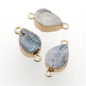 Solar Agate Druzy teardrop connector, gold plated, approx 10-14mm