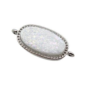 white druzy quartz oval connector, platinum plated, approx 10-16.5mm