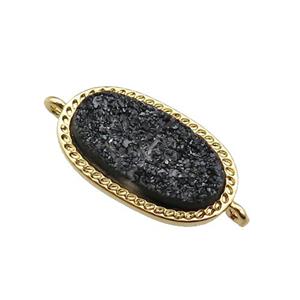 black druzy quartz oval connector, gold plated, approx 10-16.5mm