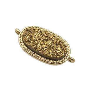 gold druzy quartz oval connector, gold plated, approx 10-16.5mm