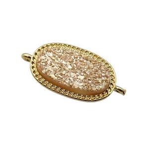 champagne druzy quartz oval connector, gold plated, approx 10-16.5mm