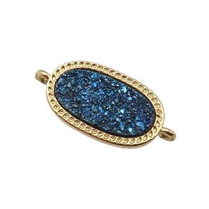 blue druzy quartz oval connector, gold plated, approx 10-16.5mm