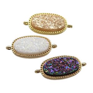 druzy quartz oval connector, gold plated, mixed, approx 10-16.5mm