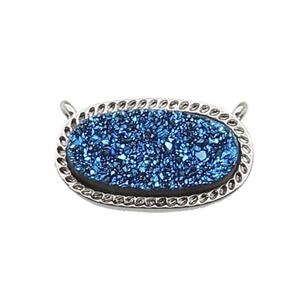 blue druzy quartz oval pendant, platinum plated, approx 10-16.5mm