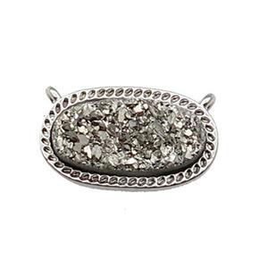 silver druzy quartz oval pendant, platinum plated, approx 10-16.5mm