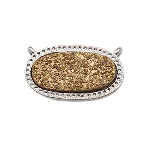 gold druzy quartz oval pendant, platinum plated, approx 10-16.5mm