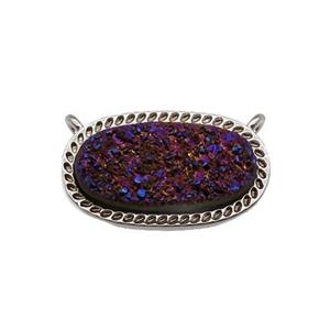 purple druzy quartz oval pendant, platinum plated, approx 10-16.5mm