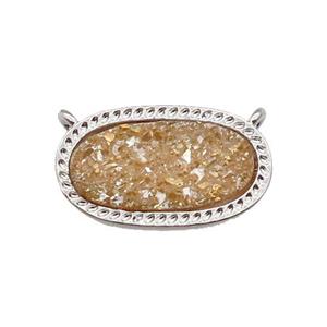 champagne druzy quartz oval pendant, platinum plated, approx 10-16.5mm