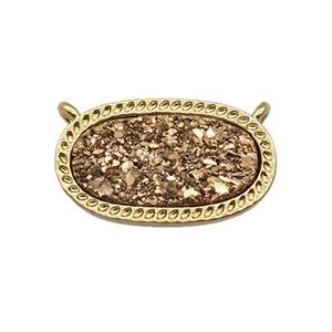 gold druzy quartz oval pendant, gold plated, approx 10-16.5mm