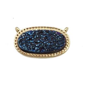 blue druzy quartz oval pendant, gold plated, approx 10-16.5mm