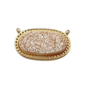 champagne druzy quartz oval pendant, gold plated, approx 10-16.5mm