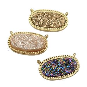 druzy quartz oval pendant, gold plated, mixed, approx 10-16.5mm