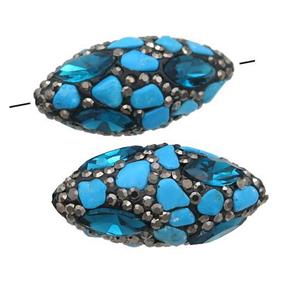 Turquoise rice beads pave rhinestone, approx 15-30mm
