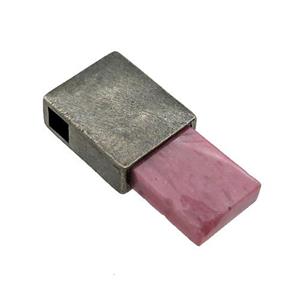 copper rectangle pendant with Rhodonite, antique bronze, approx 12-26mm, 4mm hole