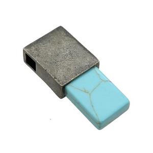 copper rectangle pendant with Turquoise, antique bronze, approx 12-26mm, 4mm hole