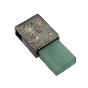copper rectangle pendant with green Aventurine, antique bronze, approx 12-26mm, 4mm hole