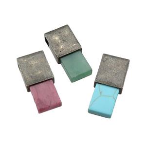 copper rectangle pendant with Gemstone, antique bronze, mixed, approx 12-26mm, 4mm hole