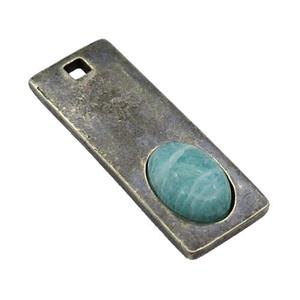 copper rectangle pendant with Amazonite, antique bronze, approx 14-38mm