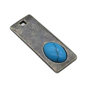 copper rectangle pendant with Turquoise, antique bronze, approx 14-38mm