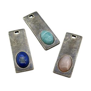 copper rectangle pendant with Gemstone, antique bronze, mixed, approx 14-38mm
