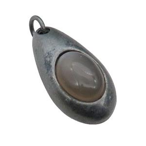 copper teardrop pendant with grey Moonstone, antique bronze, approx 15-30mm