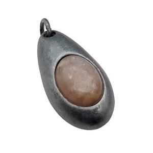 copper teardrop pendant with Moonstone, antique bronze, approx 15-30mm