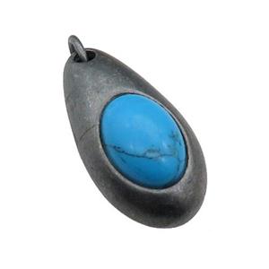 copper teardrop pendant with Turquoise, antique bronze, approx 15-30mm