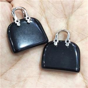black Obsidian bag charm pendant, approx 20-24mm