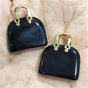 black Obsidian charm bag pendant, approx 20-24mm