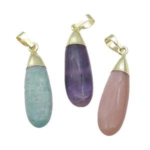 mixed Gemstone teardrop pendant, gold plated, approx 10-35mm