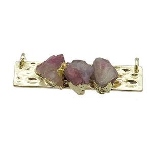 copper rectangle pendant pave pink Tourmaline, gold plated, approx 10-12mm, 10-40mm