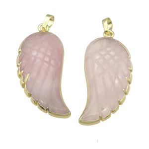 Rose Quartz angel wing pendant, gold plated, approx 15-35mm