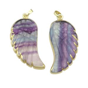 Fluorite angel wing pendant, gold plated, approx 15-35mm