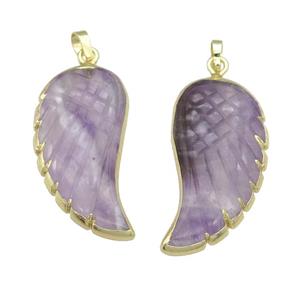 purple Amethyst angel wing pendant, gold plated, approx 15-35mm