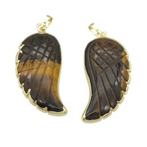 Tiger eye stone angel wing pendant, gold plated, approx 15-35mm